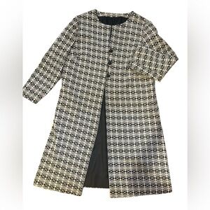 Vtg Tapestry Cream Black Retro Ladylike Geometric Regency Feminine Car Coat L